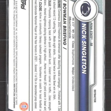 2023 Bowman Chrome University Nick Singleton #114 Refractor