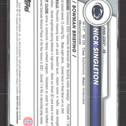 2023 Bowman University Chrome Nick Singleton #114 shimmer