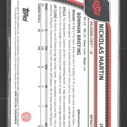 2024 Bowman Chrome University Nickolas Martin #199 Refractor