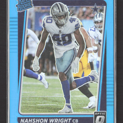 2021 Panini Donruss Optic Prizm Nahshon Wright #285 Blue 120/299