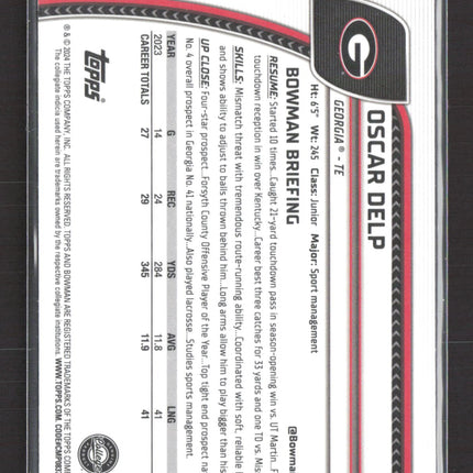 2024 Bowman Chrome University Oscar Delp #192 Blue Sapphire Refractor