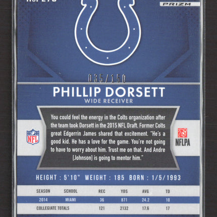 2015 Panini Prizm Phillip Dorsett #276 Blue RC 035/150