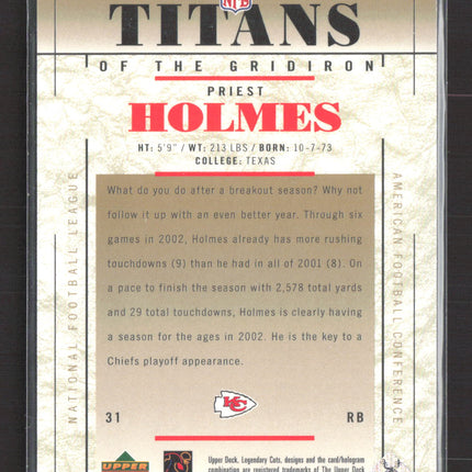 2002 Upper Deck SP Legendary Cuts Titans Gridiron Priest Holmes #109 0672/1500