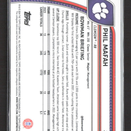2024 Bowman Chrome University Phil Mafah #144 Purple RayWave