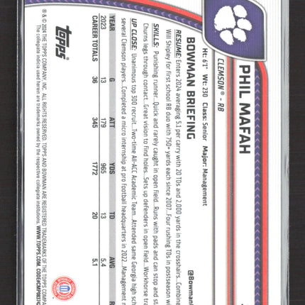 2024 Bowman Chrome University Phil Mafah #144 Aqua Shimmer Refractor /275