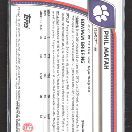 2024 Bowman Chrome University Phil Mafah #144 Purple Refractor /150