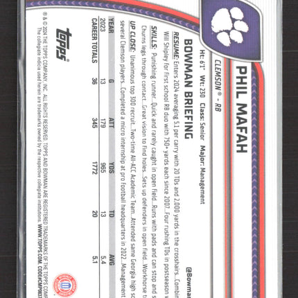 2024 Bowman Chrome University Phil Mafah #144 Yellow /75