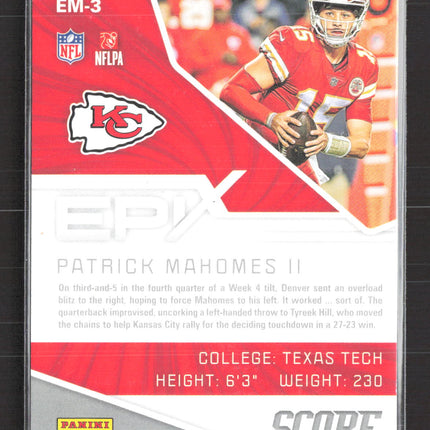 2019 Panini Score Epix Moment Patrick Mahomes II #EM-3