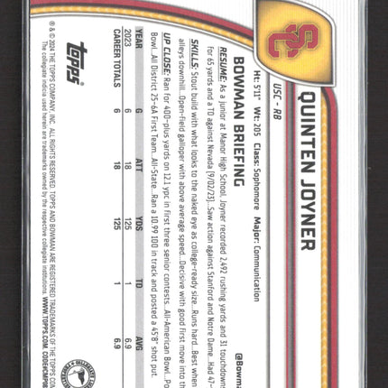 2024 Bowman Chrome University Quinten Joyner #146 Blue Sapphire 1st Bowman