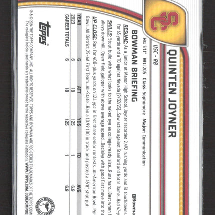 2024 Bowman Chrome University Quinten Joyner #146 Green 18/99 1st Bowman