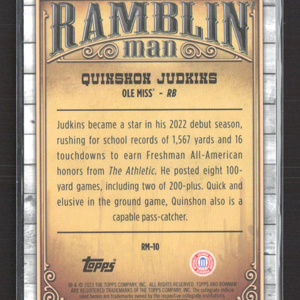 2023 Bowman Chrome University Ramblin' Man Quinshon Judkins #RM-10