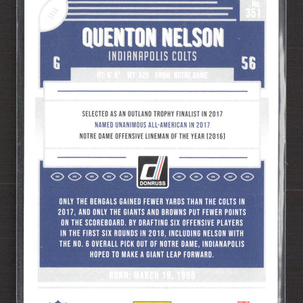 2018 Panini Donruss Quenton Nelson #351 RC