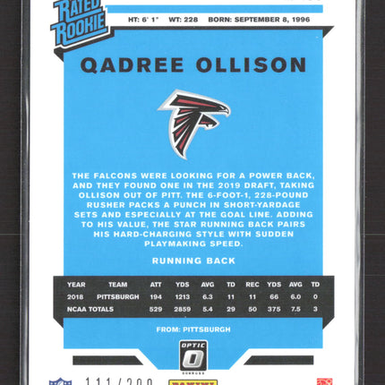 2019 Panini Donruss Optic Qadree Ollison #199 Blue Prizm