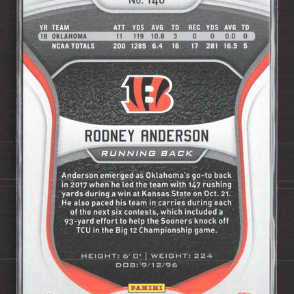 2019 Panini Certified Rodney Anderson #140 111/399 RC
