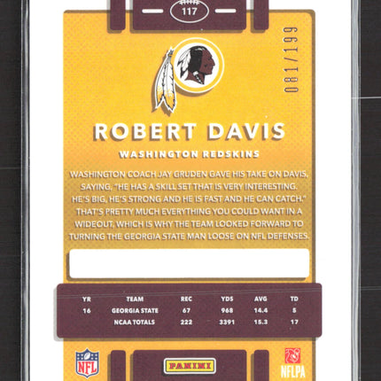2017 Panini Donruss Optic Prizm Robert Davis #117 Orange RC 081/199