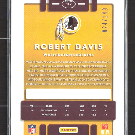 2017 Panini Donruss Optic Prizm Robert Davis #117 Blue RC 024/149