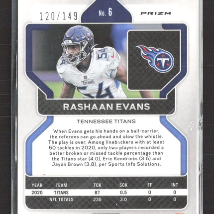 2021 Panini Prizm Rashaan Evans #6 Red Wave 120/149