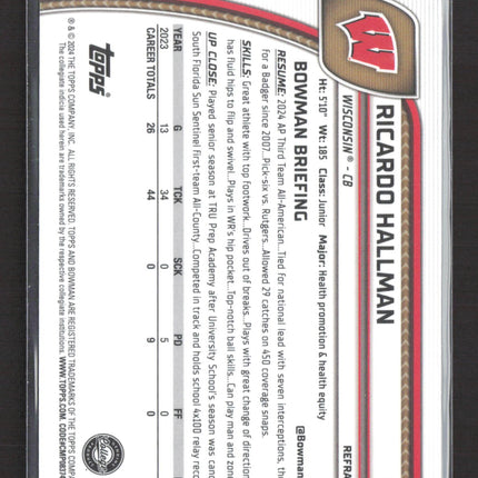 2024 Bowman Chrome University Ricardo Hallman #152 Refractor