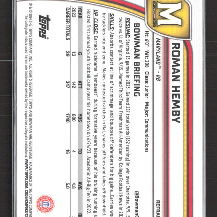 2023 Topps Bowman University Chrome Football Roman Hemby #65 Refractor