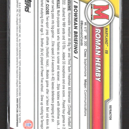 2023 Bowman Chrome University Roman Hemby #32 Refractor 1st Bowman