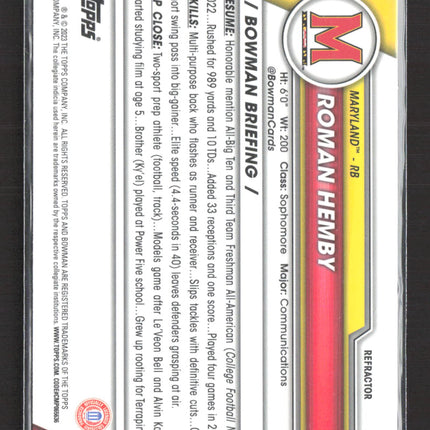 2023 Bowman Chrome University Roman Hemby #32 Refractor 1st Bowman