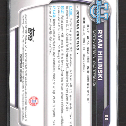 2022 Bowman University Ryan Hilinski #66