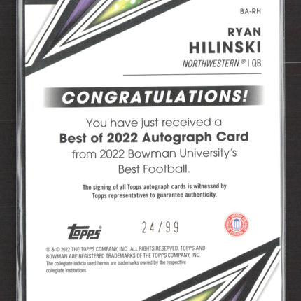 2022 Bowman University Best Football Ryan Hilinski #BA-RH Green 24/99 Auto