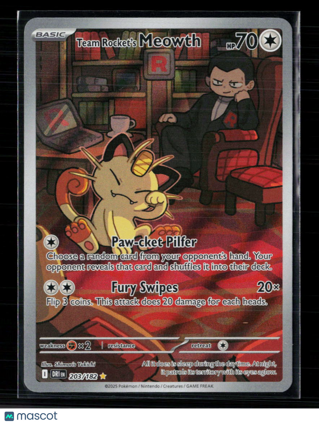 Pokemon 2025 Destined Rivals Team Rocket's Meowth #203/182