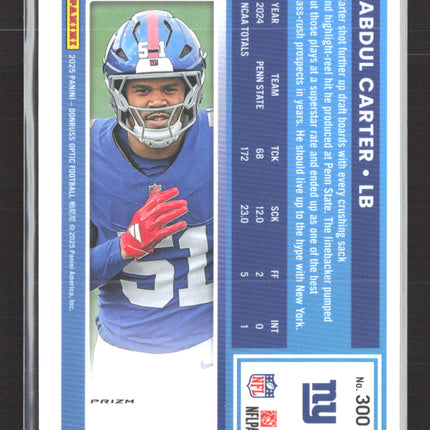 2025 Panini Donruss Optic Prizm Abdul Carter #300 Purple Shock