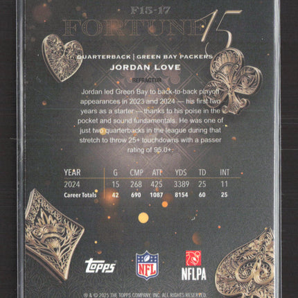 2025 Topps Chrome Fortune 15 Jordan Love #F15-17 Refractor