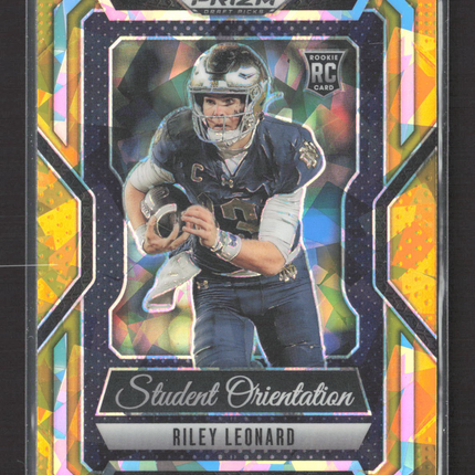 2025 Panini Prizm Draft Picks Student Orientation Riley Leonard #20 Gold Ice RC