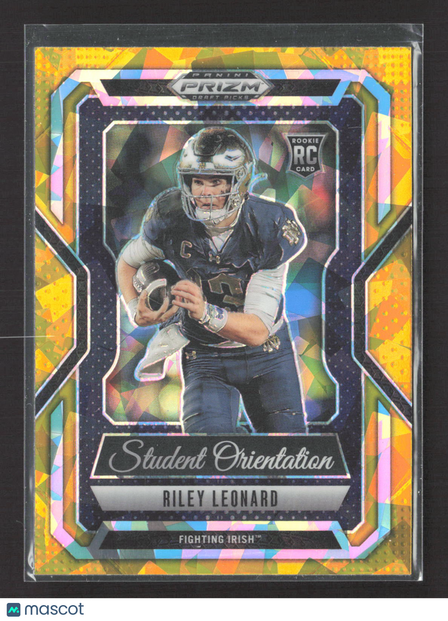 2025 Panini Prizm Draft Picks Student Orientation Riley Leonard #20 Gold Ice RC