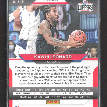 2021 Panini Prizm Kawhi Leonard #209 Red Ice