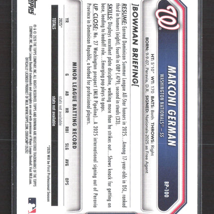 2025 Bowman Marconi German #BP-100 Neon Green 1st Bowman 144/399