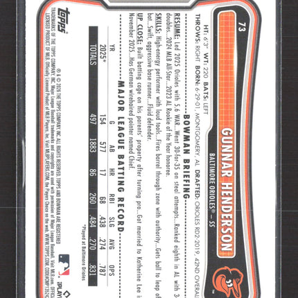 2025 Bowman Gunnar Henderson #73 Sky Blue 033/499