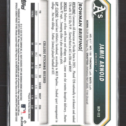 2025 Bowman Chrome Jamie Arnold #BCP-112 Reptilian