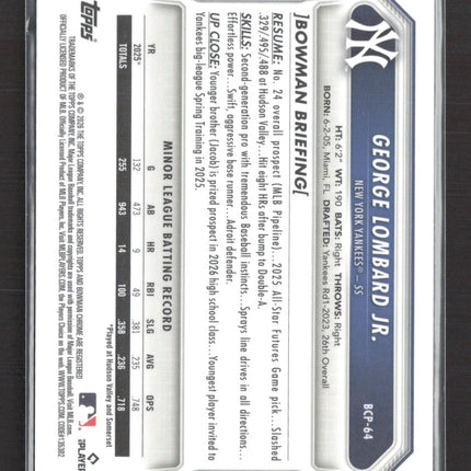 2026 Bowman Chrome George Lombard Jr. #BCP-64 Reptilian