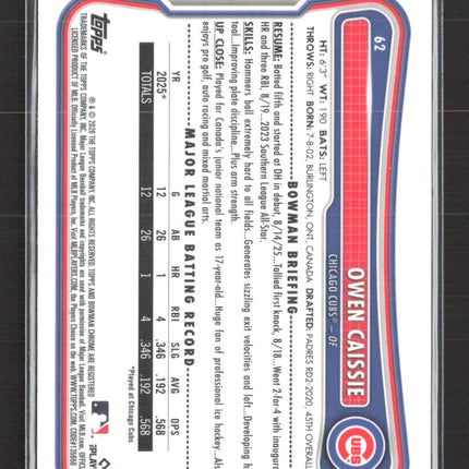 2024 Bowman Chrome Owen Caissie #62 RC Red Logo