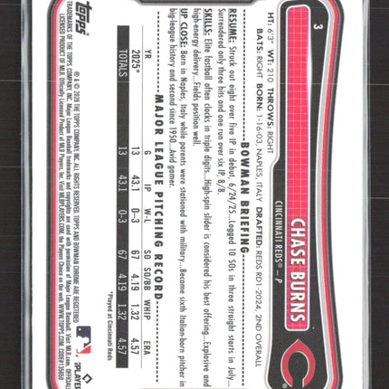 2025 Topps Bowman Chrome Chase Burns #3 RC Red Logo
