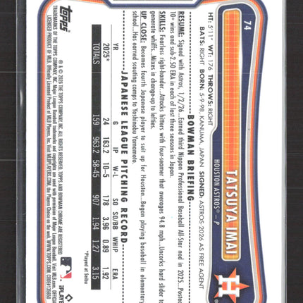2026 Topps Bowman Chrome Tatsuya Imai #74 RC Red logo