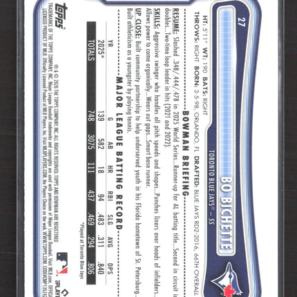2026 Topps Bowman Bo Bichette #27 Sky Blue Paper /499