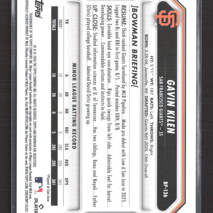 2026 Bowman Gavin Kilen #BP-136 Fuchsia /299