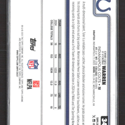 2025 Topps Chrome Tyler Warren #346 RayWave RC