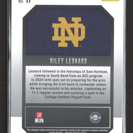 2025 Panini Prizm Draft Picks New Recruits Riley Leonard #17 Yellow Ice RC