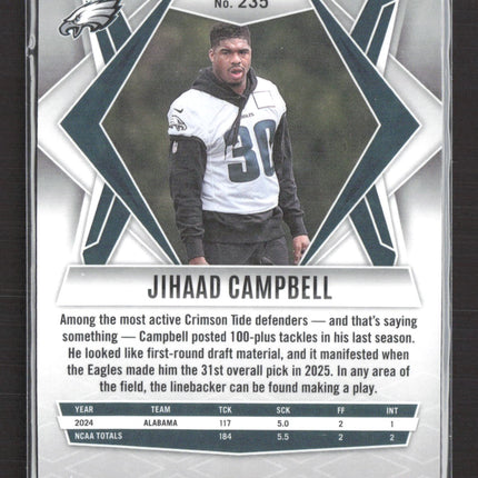 2025 Panini Phoenix Football Jihaad Campbell #235 Silver Prizm RC