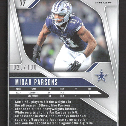 2024 Panini Prizm Micah Parsons #77 Green Hyper 028/180