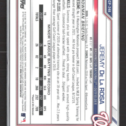 2021 Bowman Chrome Jeremy De La Rosa #BCP-248 Orange Refractor /25