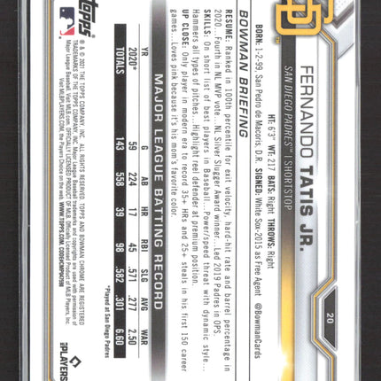 2021 Bowman Chrome Fernando Tatis Jr. #20 Purple Refractor 221/250