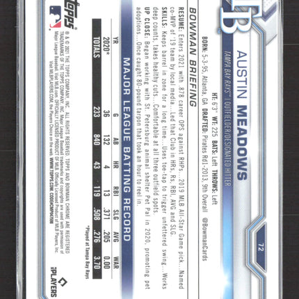 2021 Bowman Chrome Austin Meadows #72 Blue Refractor 101/150