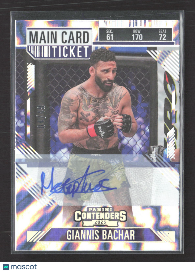 2025 Panini Contenders PFL Giannis Bachar #75 Main Card Ticket 04/49 Auto